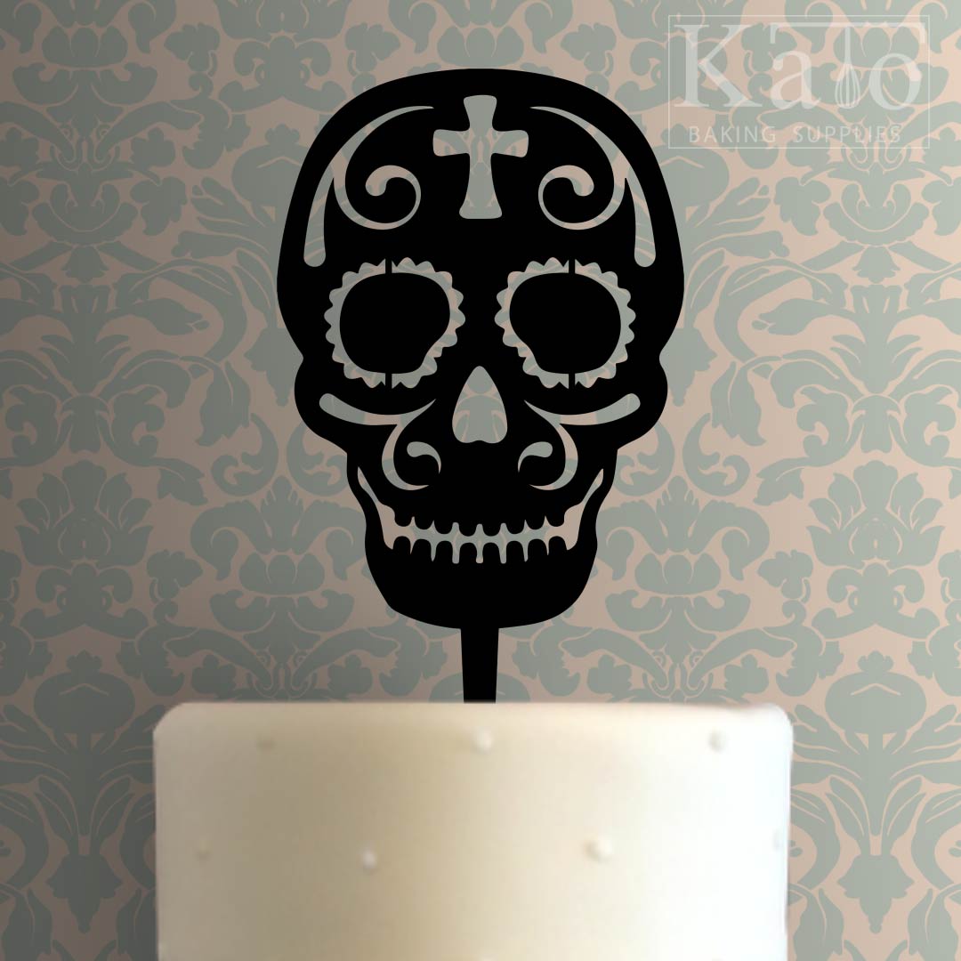 Whimsical Practicality's Flower Skull Halloween/ Dia de los Muertos Edible Cake  Topper-8