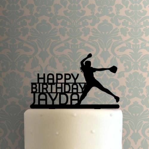 Custom Softball Pitcher Happy Birthday Name 225-970 Cake Topper