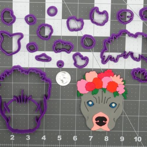 Dog - Pitbull Cropped Ears Flower Crown Head 266-D176 Cookie Cutter Set 4 inch