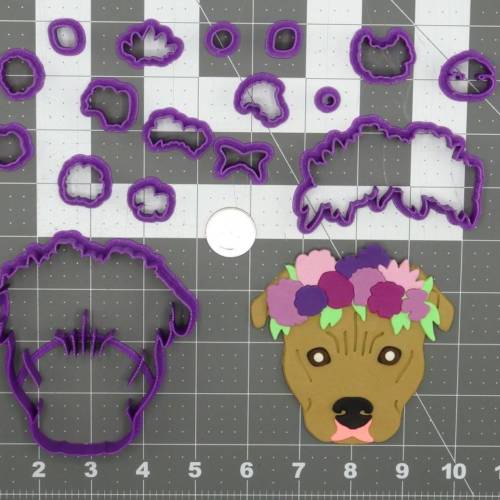 Dog - Pitbull Flower Crown Head 266-D178 Cookie Cutter Set 4 inch